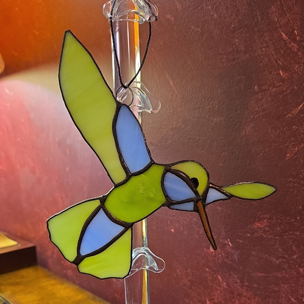 Hummingbird Stained Glass Suncatcher, Handmade Window Hanging Decor